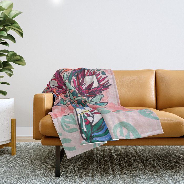 Cockatoo Vase on Painterly Pink Throw Blanket Gallery Image 1
