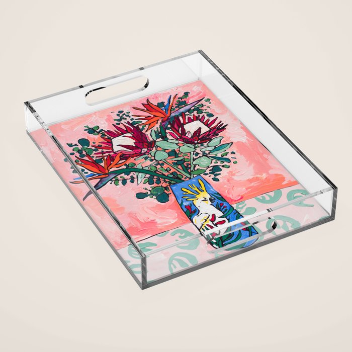Cockatoo Vase on Painterly Pink Acrylic Tray Gallery Image 1