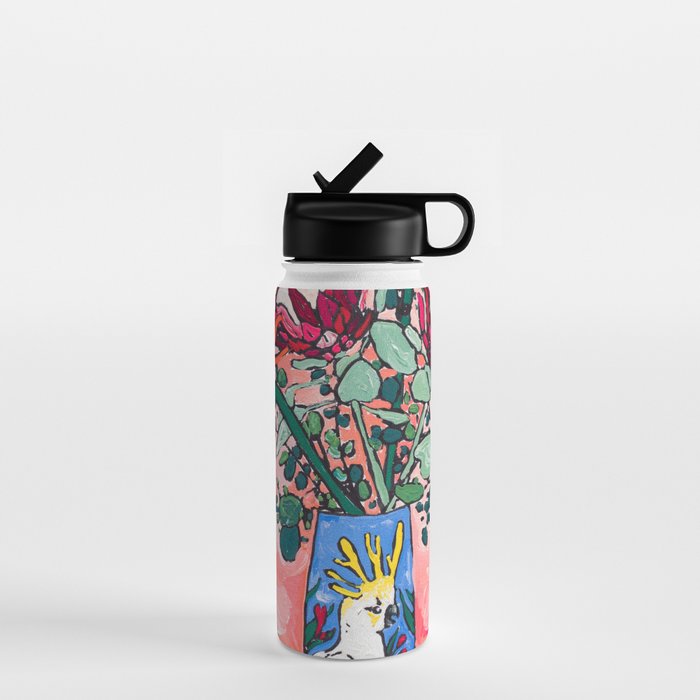 Cockatoo Vase on Painterly Pink Water Bottle Gallery Image 1
