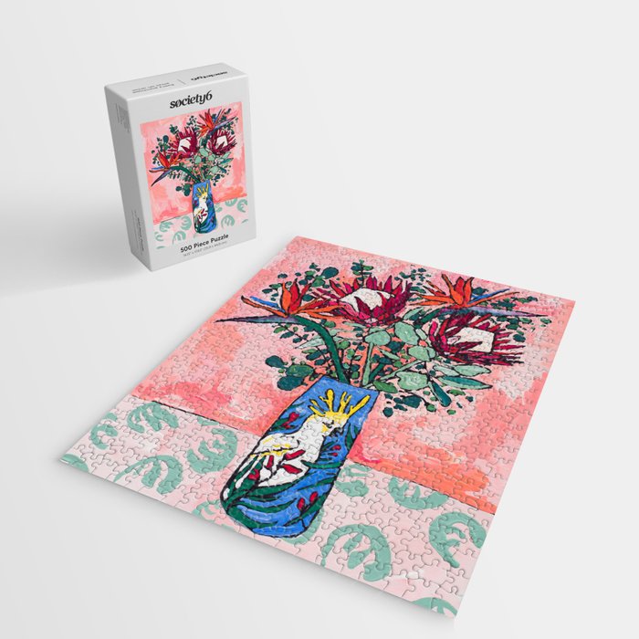Cockatoo Vase on Painterly Pink Jigsaw Puzzle Gallery Image 2