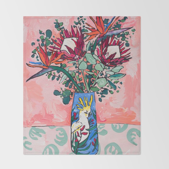 Cockatoo Vase on Painterly Pink Throw Blanket Gallery Image 2