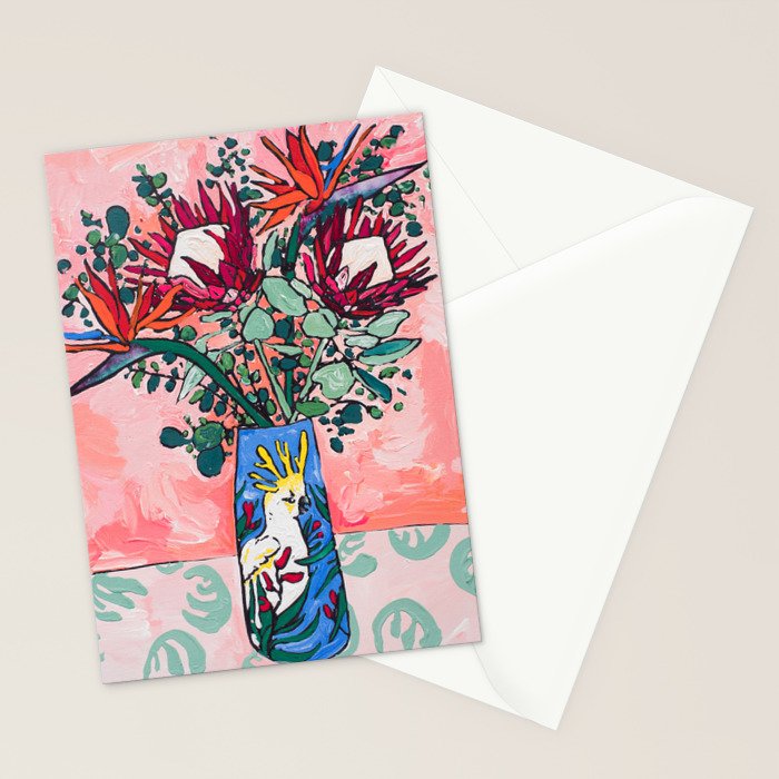 Cockatoo Vase on Painterly Pink Stationery Card Gallery Image 2