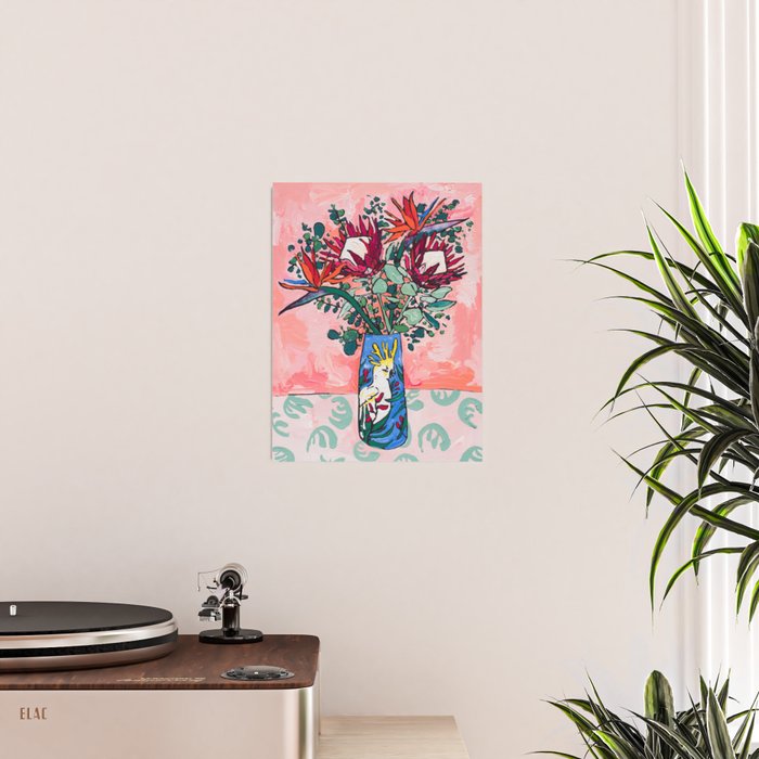 Cockatoo Vase on Painterly Pink Poster Gallery Image 2