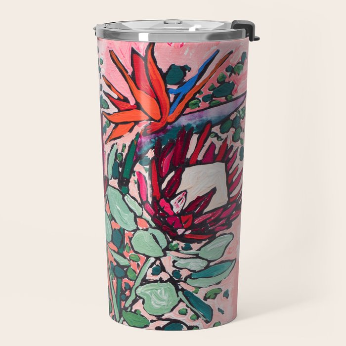 Cockatoo Vase on Painterly Pink Travel Mug Gallery Image 2