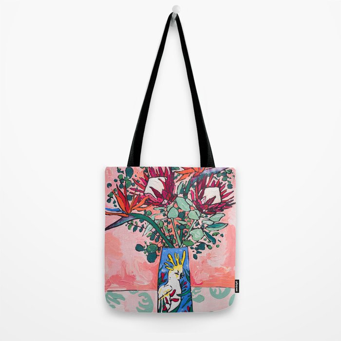 Cockatoo Vase on Painterly Pink Tote Bag Gallery Image 2