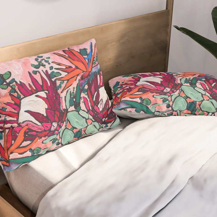 Cockatoo Vase on Painterly Pink Pillow Sham Gallery Image 2