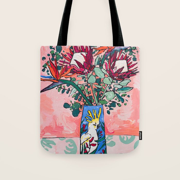 Cockatoo Vase on Painterly Pink Tote Bag Gallery Image 1
