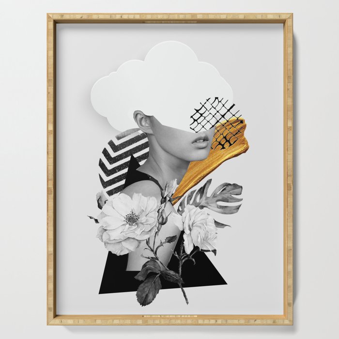 collage art (girl) Serving Tray Gallery Image 1