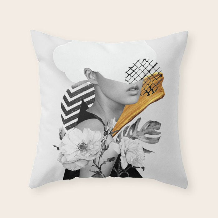 collage art (girl) Throw Pillow Gallery Image 6