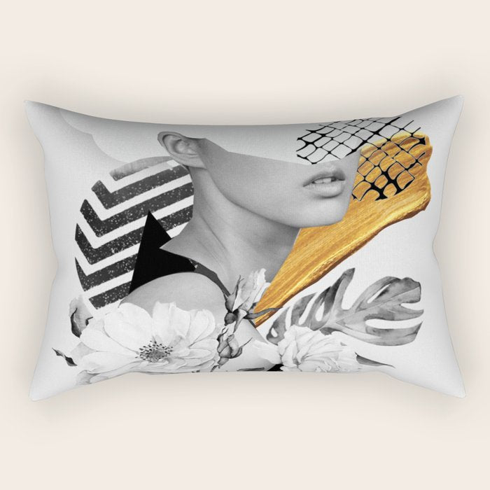 collage art (girl) Rectangular Pillow Gallery Image 2