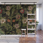 Midnight Summer Sepia Exotic Passiflora Flowers Garden Wall Mural Gallery Image 1