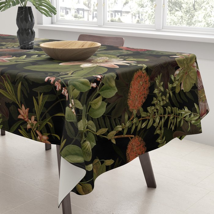 Midnight Summer Sepia Exotic Passiflora Flowers Garden Tablecloth Gallery Image 3