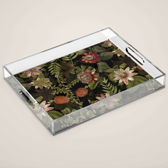 Midnight Summer Sepia Exotic Passiflora Flowers Garden Acrylic Tray Gallery Image 1