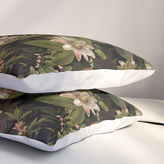 Midnight Summer Sepia Exotic Passiflora Flowers Garden Pillow Sham Gallery Image 3