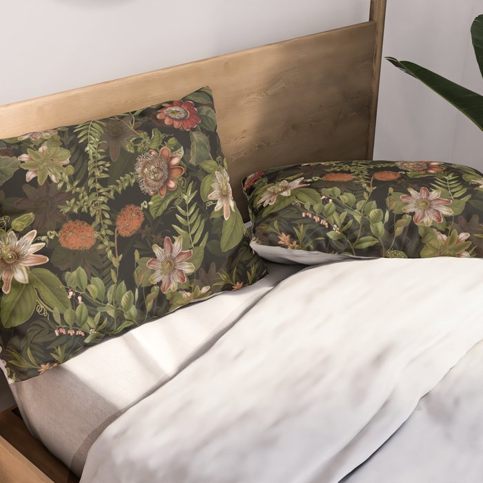 Midnight Summer Sepia Exotic Passiflora Flowers Garden Pillow Sham Gallery Image 2