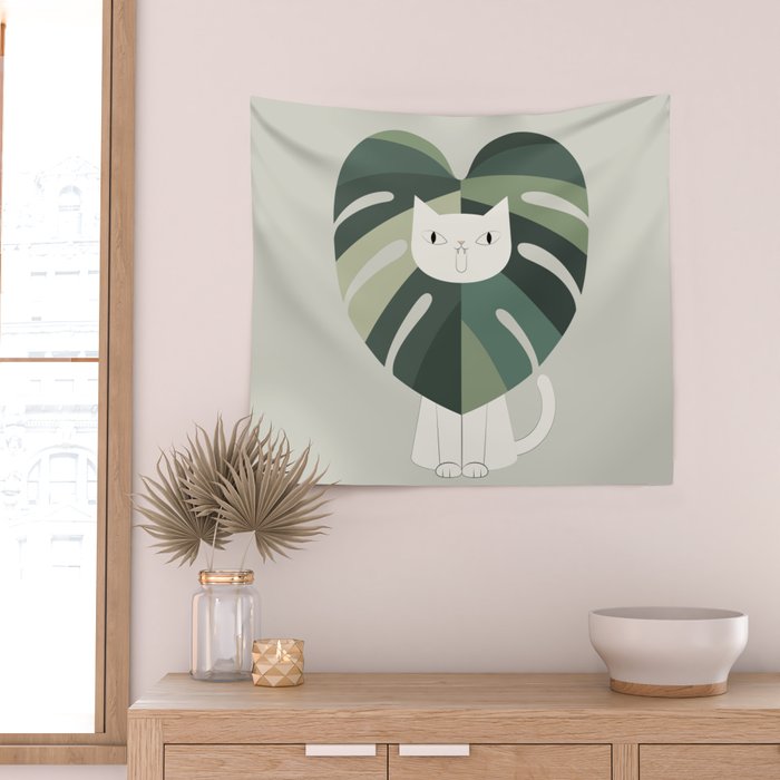 Cat an Plant 62: A Green Lion Wall Tapestry Gallery Image 2
