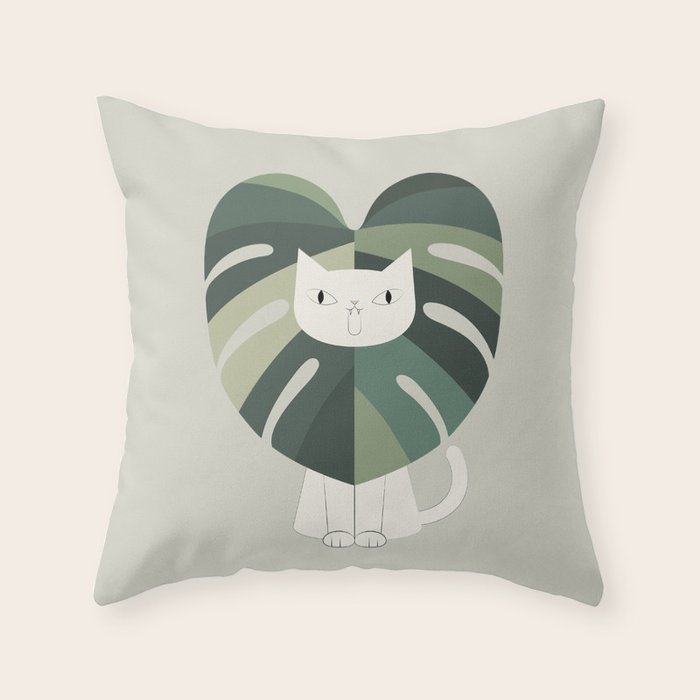 Cat an Plant 62: A Green Lion Throw Pillow Gallery Image 1