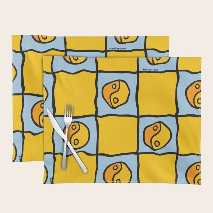 Yellow Ying Yang Checkered Print Placemat Gallery Image 1