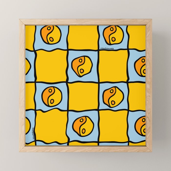 Yellow Ying Yang Checkered Print Mini Art Print Gallery Image 1