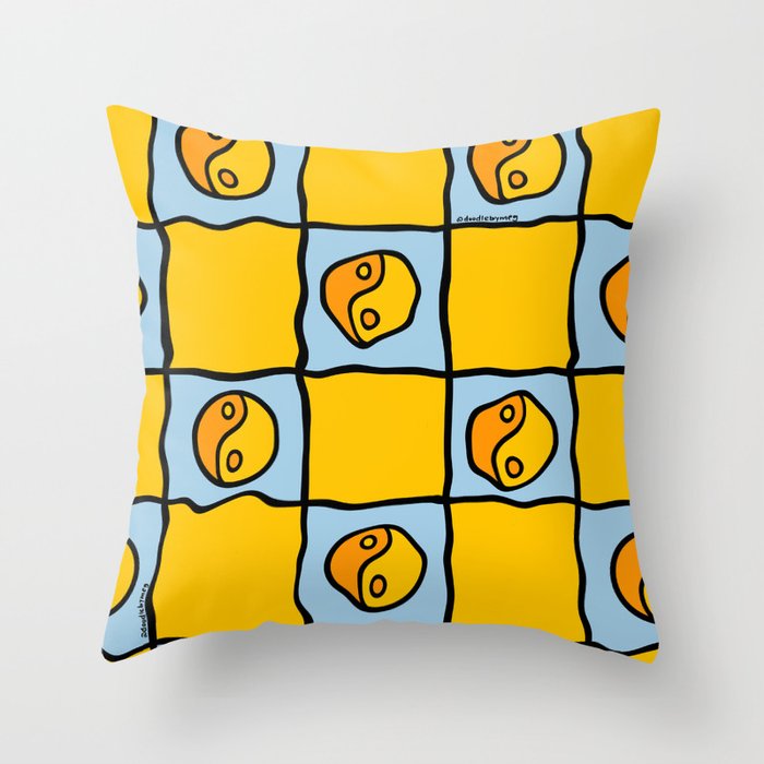 Yellow Ying Yang Checkered Print Throw Pillow Gallery Image 1