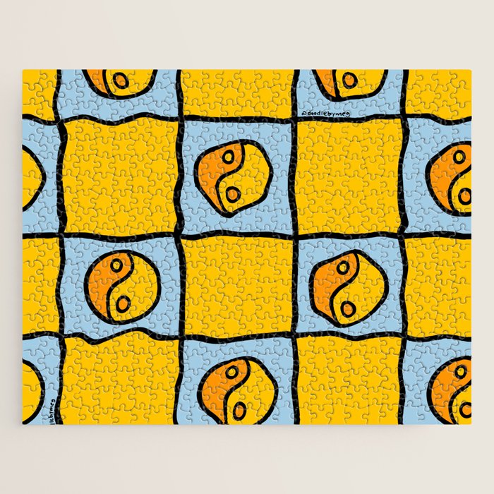 Yellow Ying Yang Checkered Print Jigsaw Puzzle Gallery Image 1