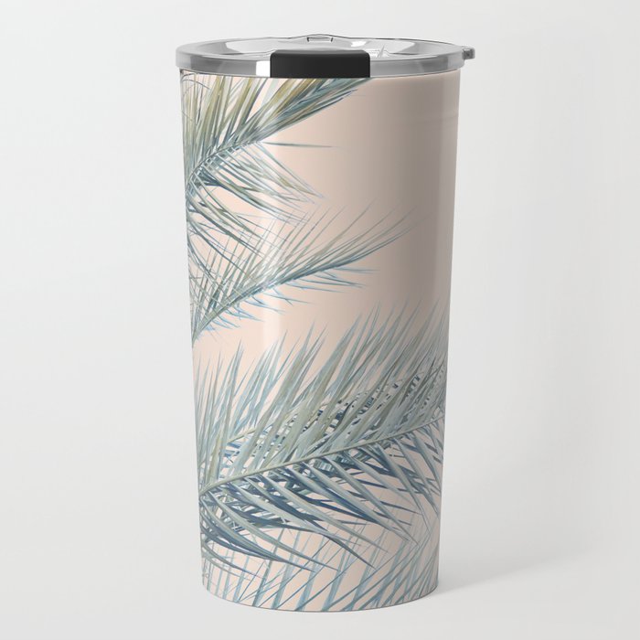 Tropical Palms on Blush Pink, Boho Nature Photography Travel Mug Gallery Image 1