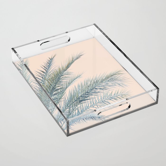 Tropical Palms on Blush Pink, Boho Nature Photography Acrylic Tray Gallery Image 1
