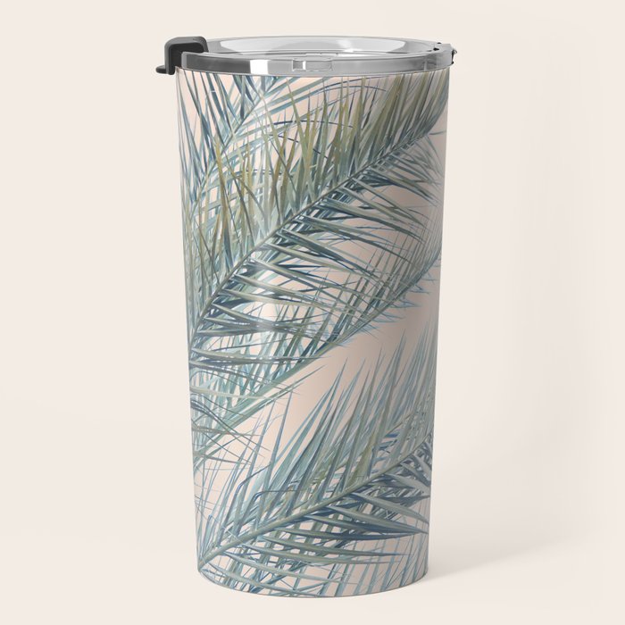 Tropical Palms on Blush Pink, Boho Nature Photography Travel Mug Gallery Image 3