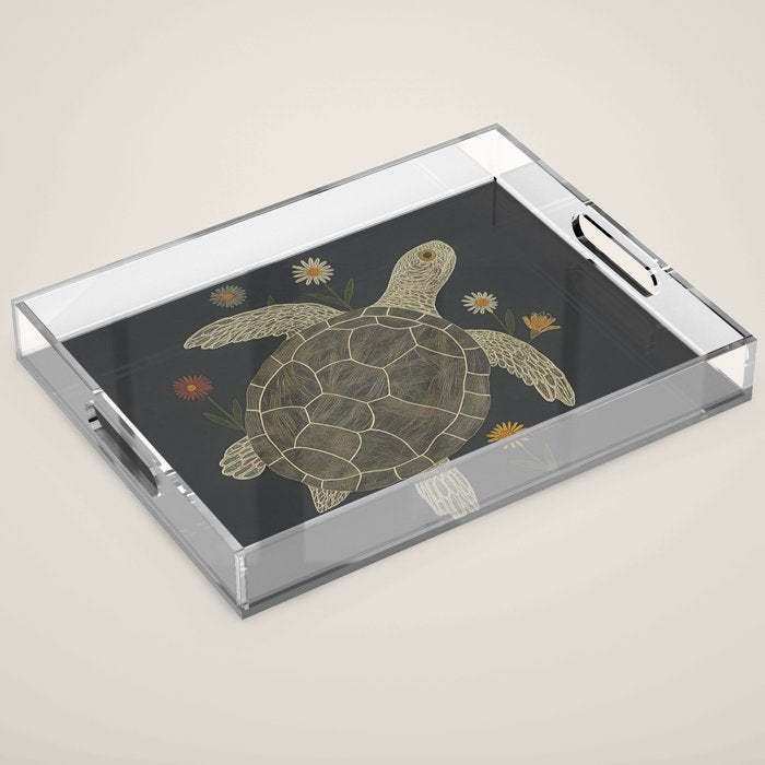 Turtle with Flowers Acrylic Tray Gallery Image 1