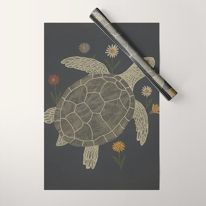 Turtle with Flowers Wrapping Paper Gallery Image 1