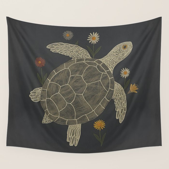 Turtle with Flowers Wall Tapestry Gallery Image 1