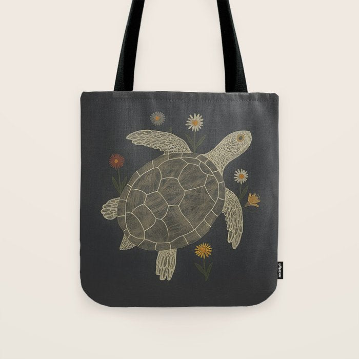 Turtle with Flowers Tote Bag Gallery Image 1