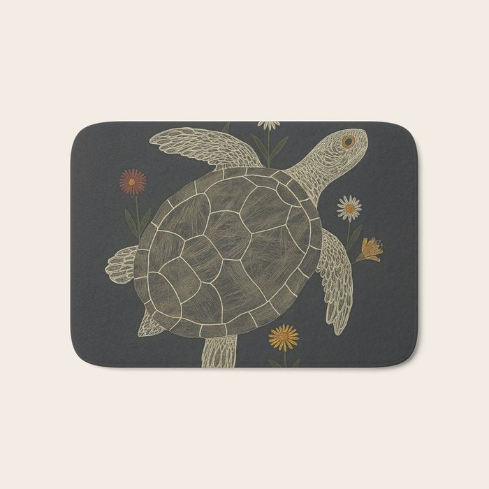 Turtle with Flowers Bath Mat Gallery Image 1