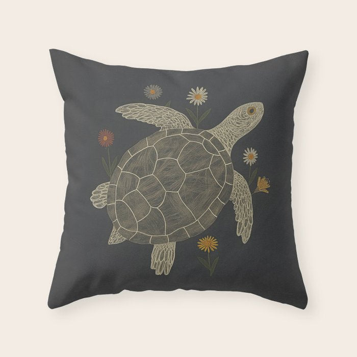Turtle with Flowers Throw Pillow Gallery Image 6