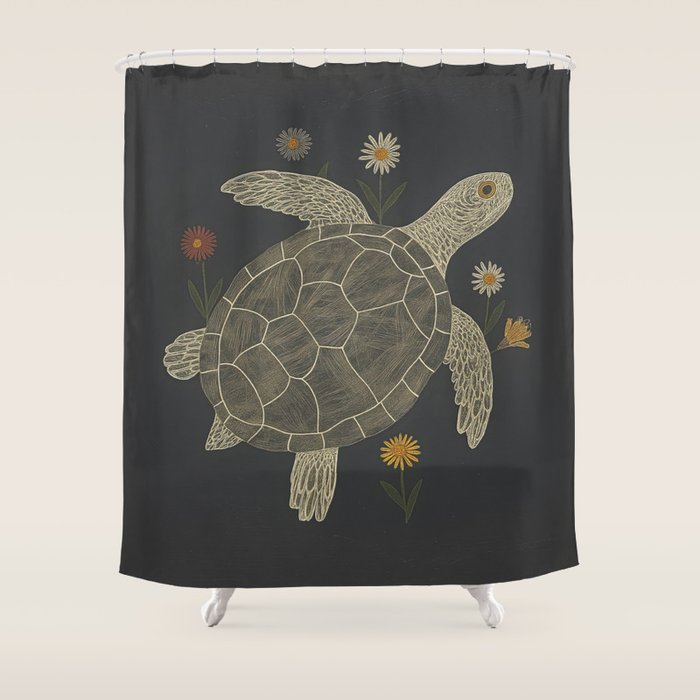 Turtle with Flowers Shower Curtain Gallery Image 1