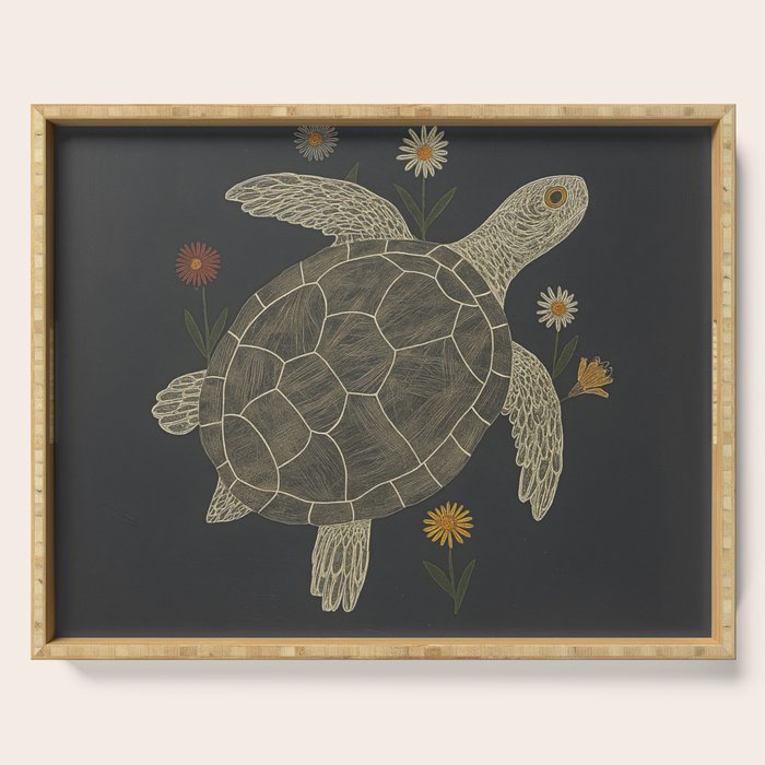 Turtle with Flowers Serving Tray Gallery Image 1
