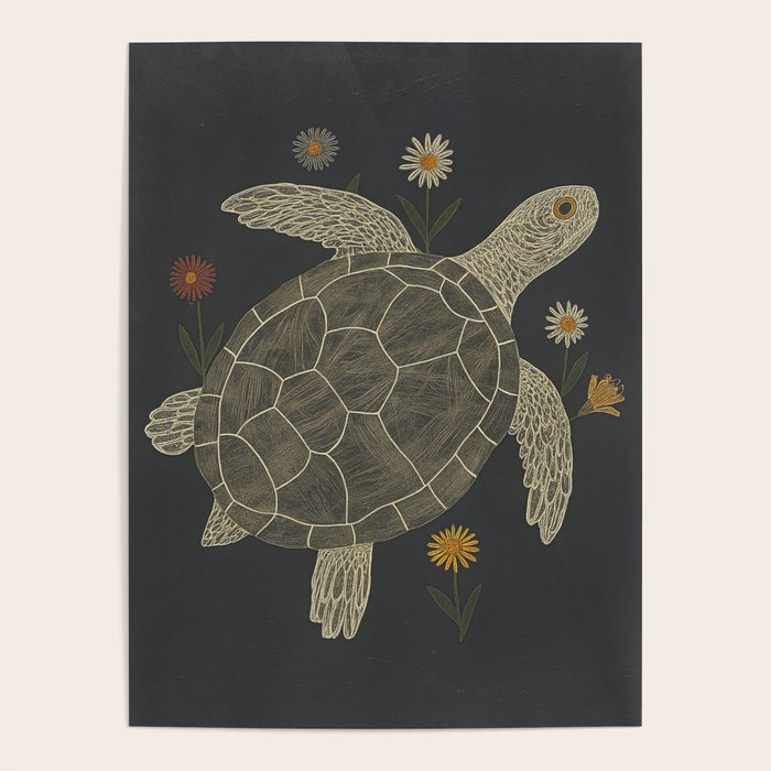 Turtle with Flowers Poster Gallery Image 1