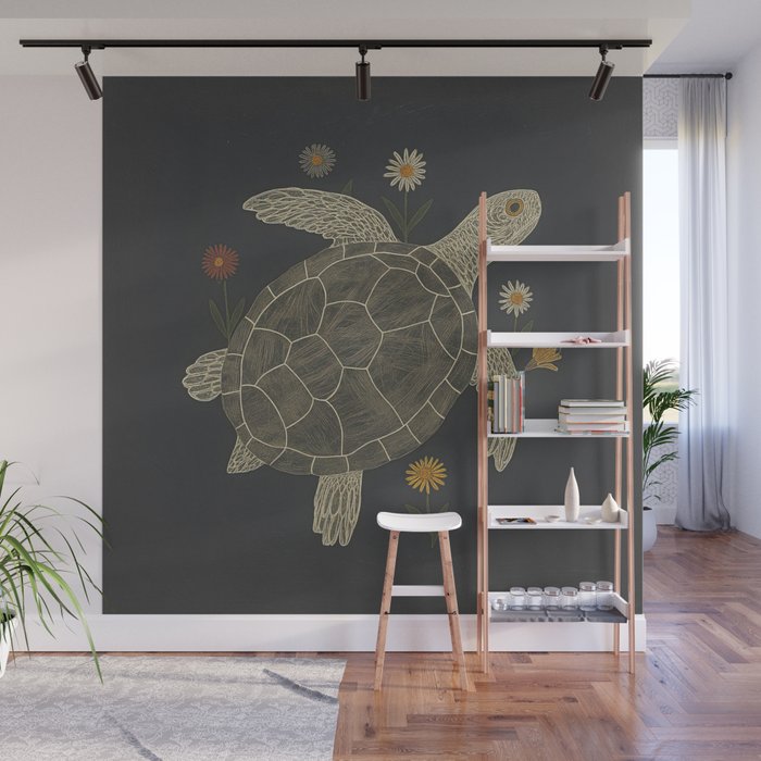 Turtle with Flowers Wall Mural Gallery Image 1
