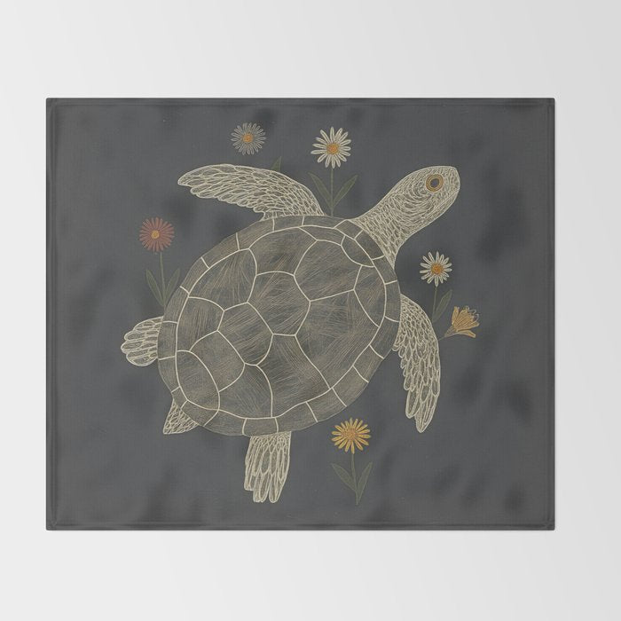 Turtle with Flowers Throw Blanket Gallery Image 2