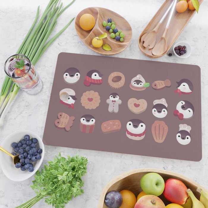 Cookie & cream & penguin - brown  pattern Cutting Board Gallery Image 2