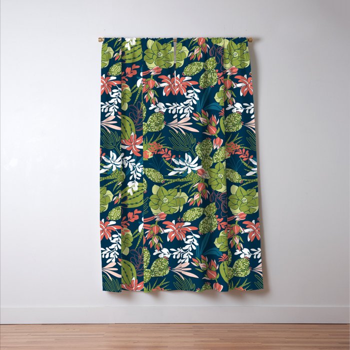Succulent Garden Navy Window Curtain Gallery Image 3