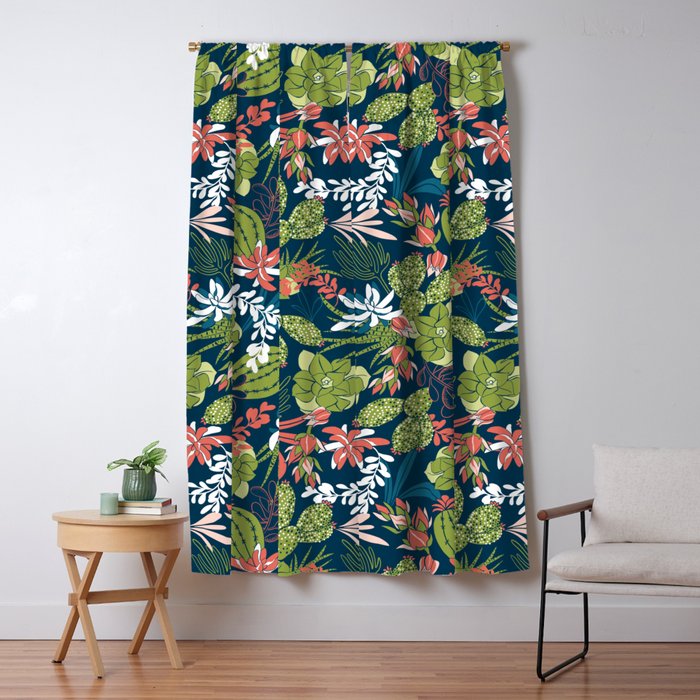 Succulent Garden Navy Window Curtain Gallery Image 5