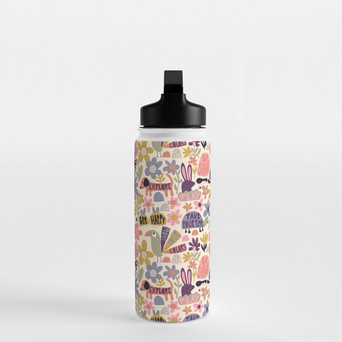 Playful Meadow Cute Animals with Motivational Affirmations - Soft Regal Water Bottle Gallery Image 3