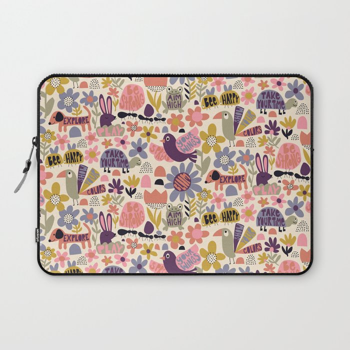Playful Meadow Cute Animals with Motivational Affirmations - Soft Regal Laptop Sleeve Gallery Image 1