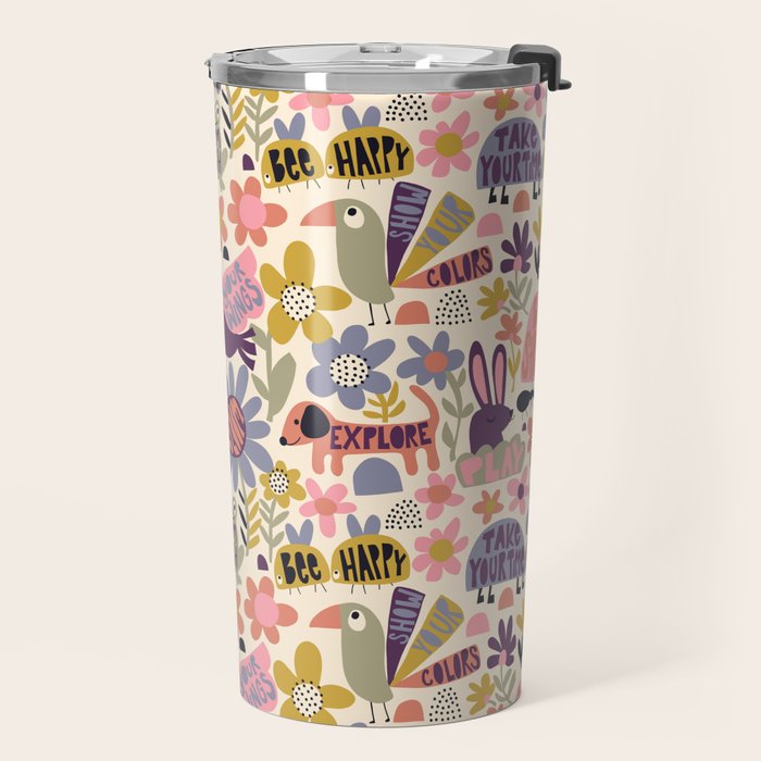 Playful Meadow Cute Animals with Motivational Affirmations - Soft Regal Travel Mug Gallery Image 2
