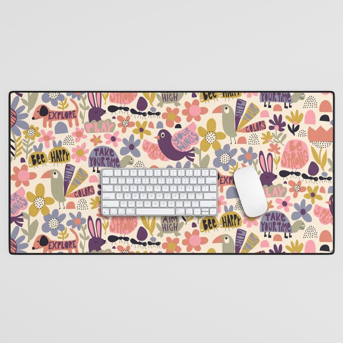 Playful Meadow Cute Animals with Motivational Affirmations - Soft Regal Desk Mat Gallery Image 1