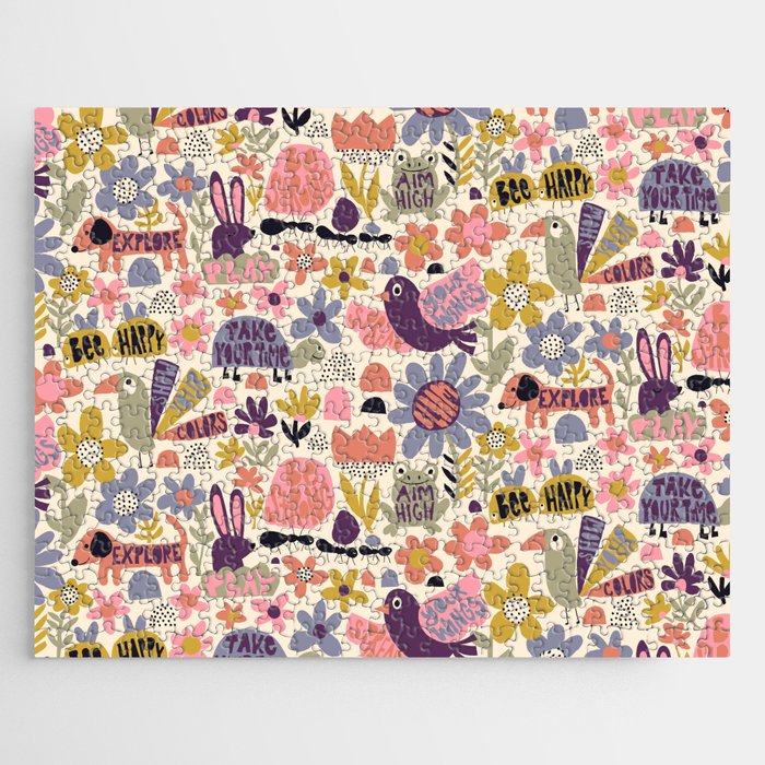 Playful Meadow Cute Animals with Motivational Affirmations - Soft Regal Jigsaw Puzzle Gallery Image 1
