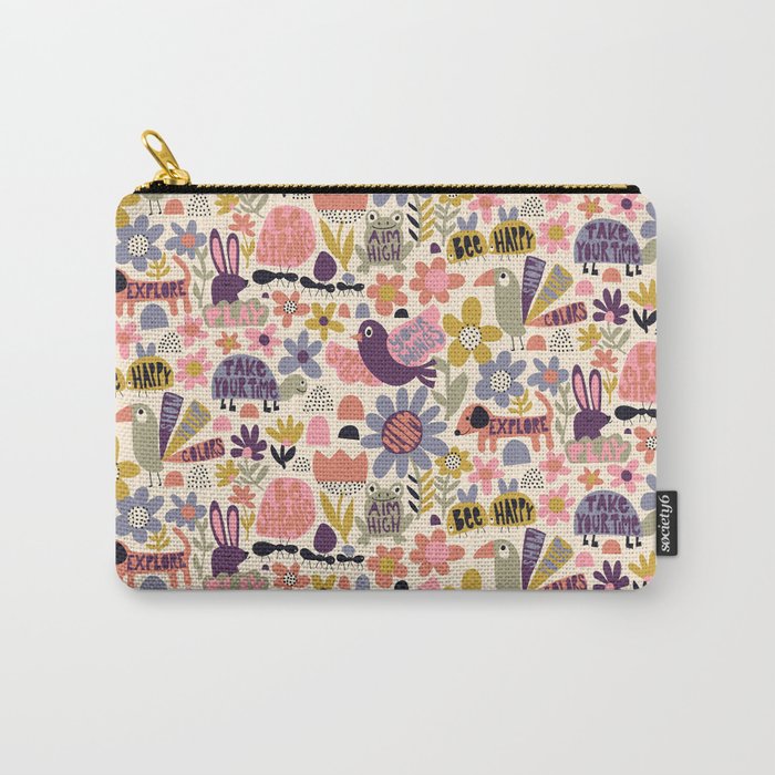 Playful Meadow Cute Animals with Motivational Affirmations - Soft Regal Carry All Pouch Gallery Image 1