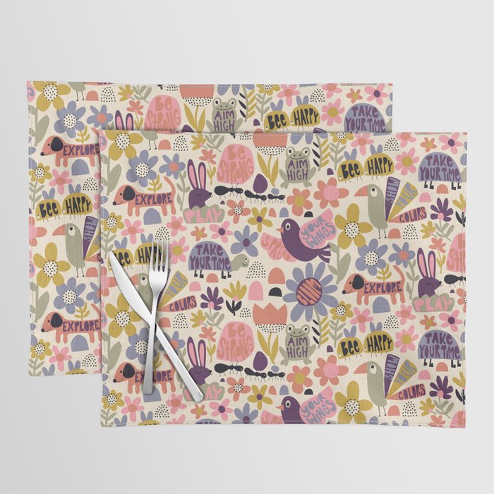 Playful Meadow Cute Animals with Motivational Affirmations - Soft Regal Placemat Gallery Image 1