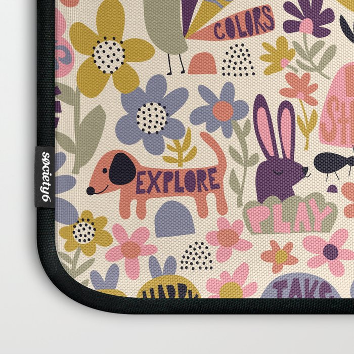 Playful Meadow Cute Animals with Motivational Affirmations - Soft Regal Laptop Sleeve Gallery Image 3